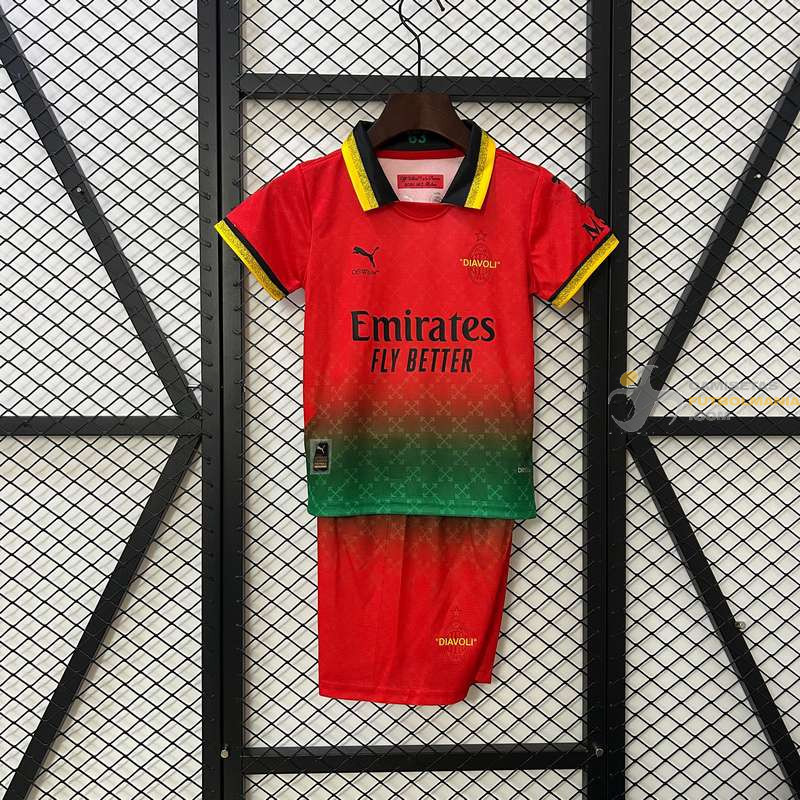 Camiseta y Pantalón Fútbol Niños AC Milan Edición Especial "Diavoli" Roja 2024-2025