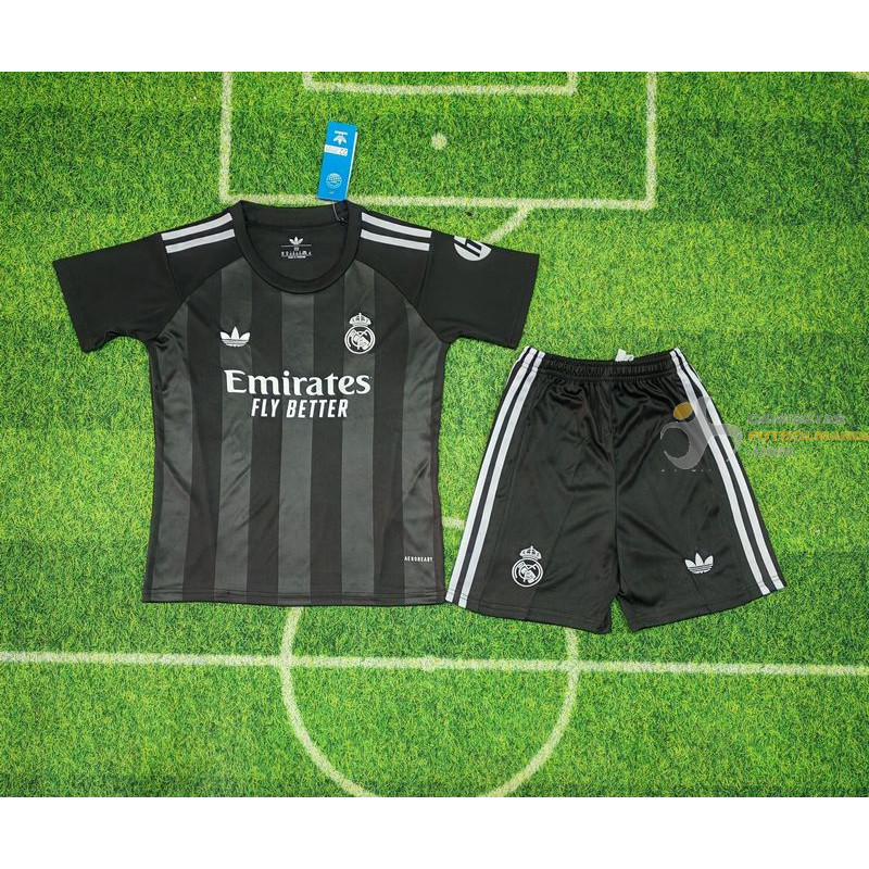 Camiseta y Pantalón Fútbol Niños Real Madrid Portero Negra 2025-2026