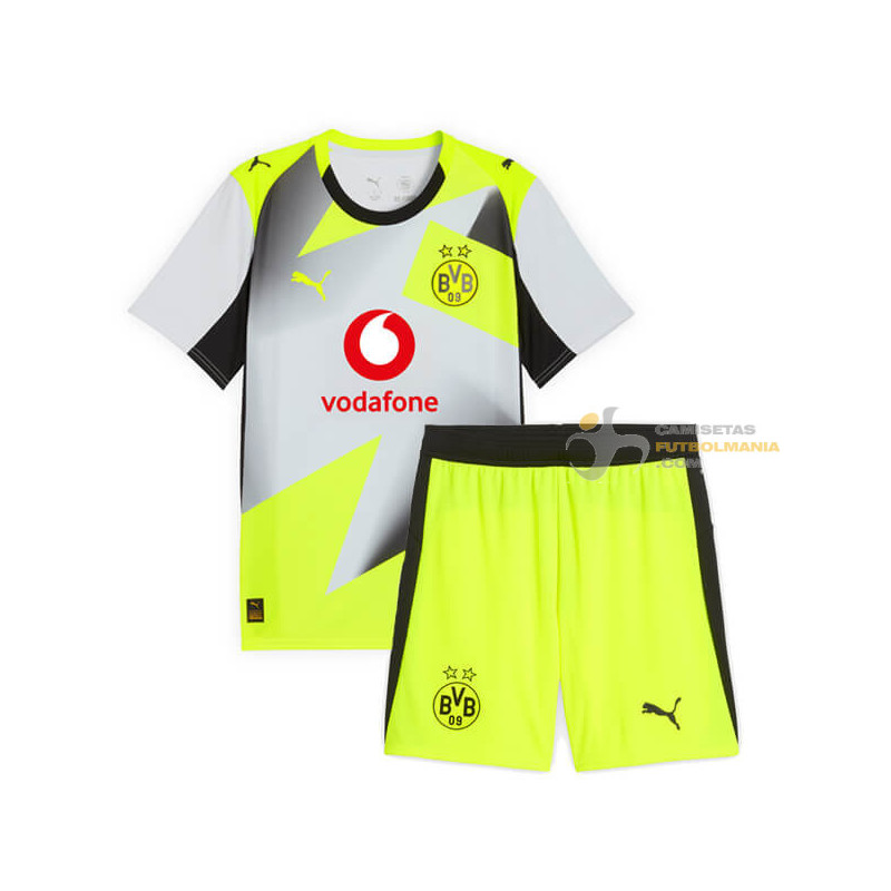 Camiseta y Pantalón Fútbol Niños Borussia Dortmund Segunda Equipación 2025-2026