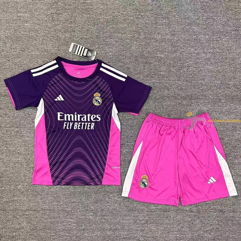 Camiseta y Pantalón Fútbol Niños Real Madrid Portero Púrpura 2025-2026